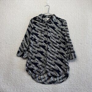 Y2K Dynamite Button Up Blouse Boho Black Aztec Eagle AOP Fairy Mandala Wom Sz S